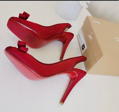 Christian Louboutin Red Satin Nooka Slingback Pumps Size 37