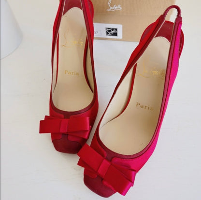 Christian Louboutin Red Satin Nooka Slingback Pumps Size 37