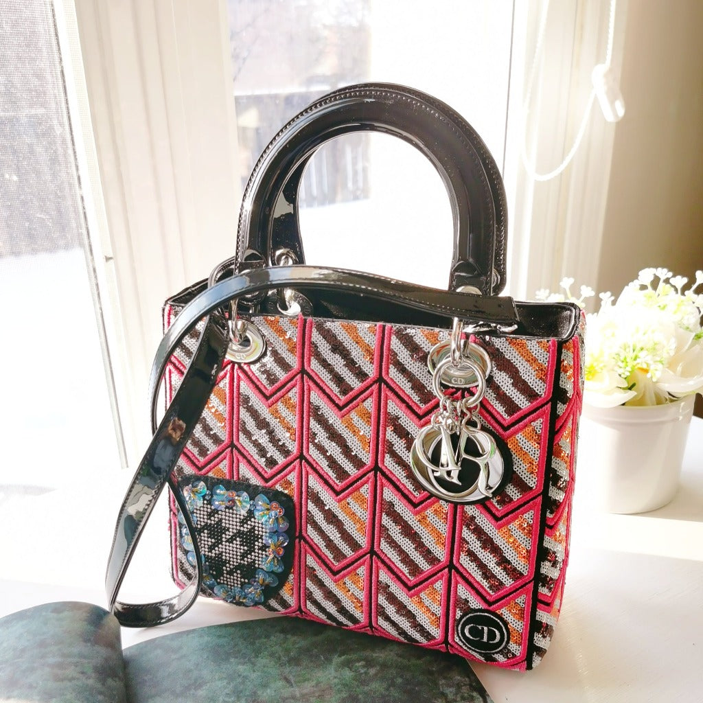 Christine Dior Pink & Multicolor Sequin Medium Bag