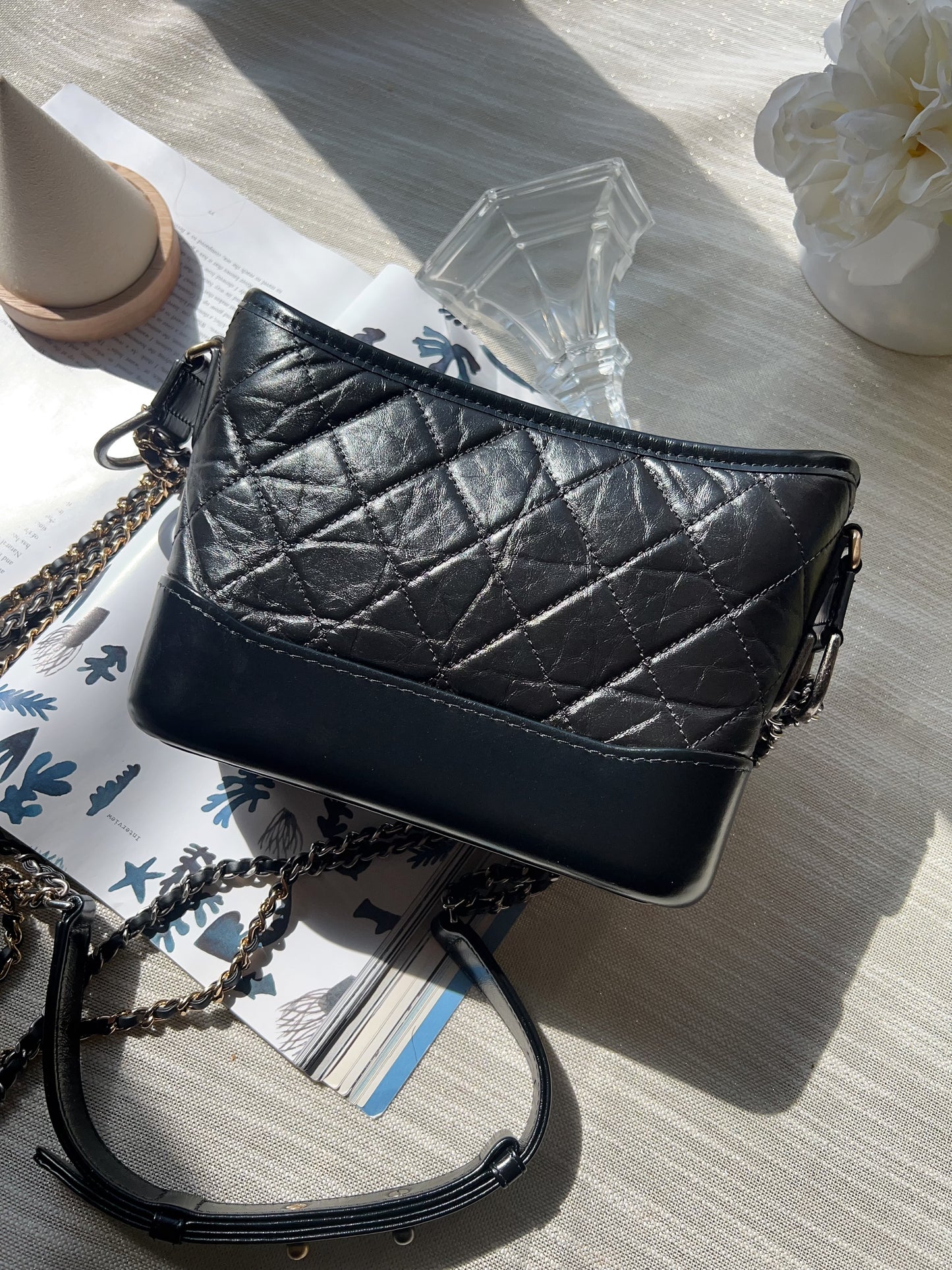 Chanel small Gabrielle Aged Calfskin Quilted Hobo Black