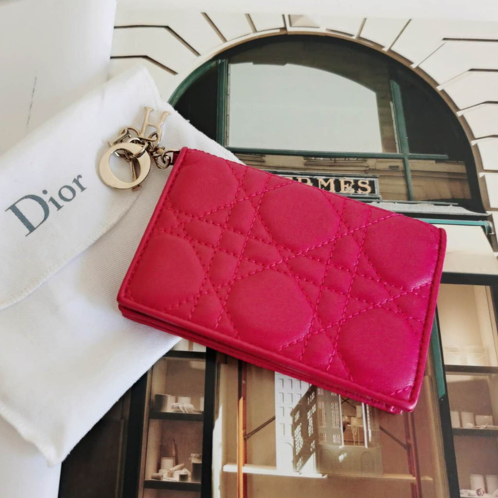 DIOR LADY DIOR FLAP CARD HOLDER PINK