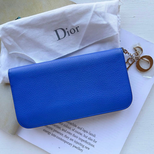 Dior Blue Leather Diorissimo Voyageur Zip Around Wallet