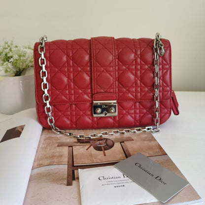 Dior Cannage Leather Medium Miss Dior Flap Bag Red