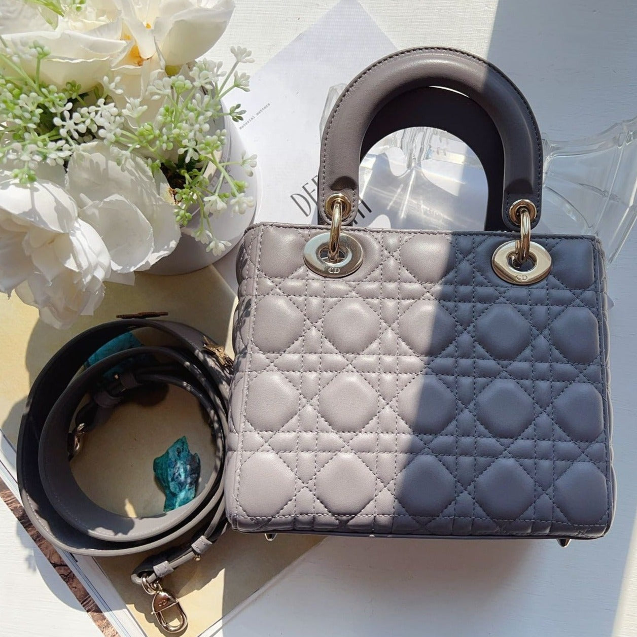 Dior Lambskin Cannage Gradient Small My ABCDior Lady Dior Grey