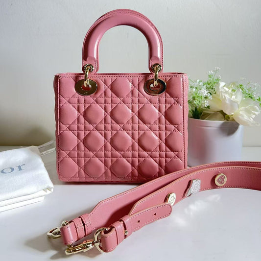 Dior Lambskin Cannage Small Lucky Badges My Lady Dior Pink