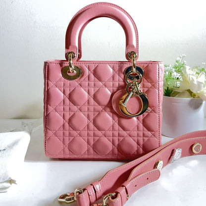 Dior Lambskin Cannage Small Lucky Badges My Lady Dior Pink