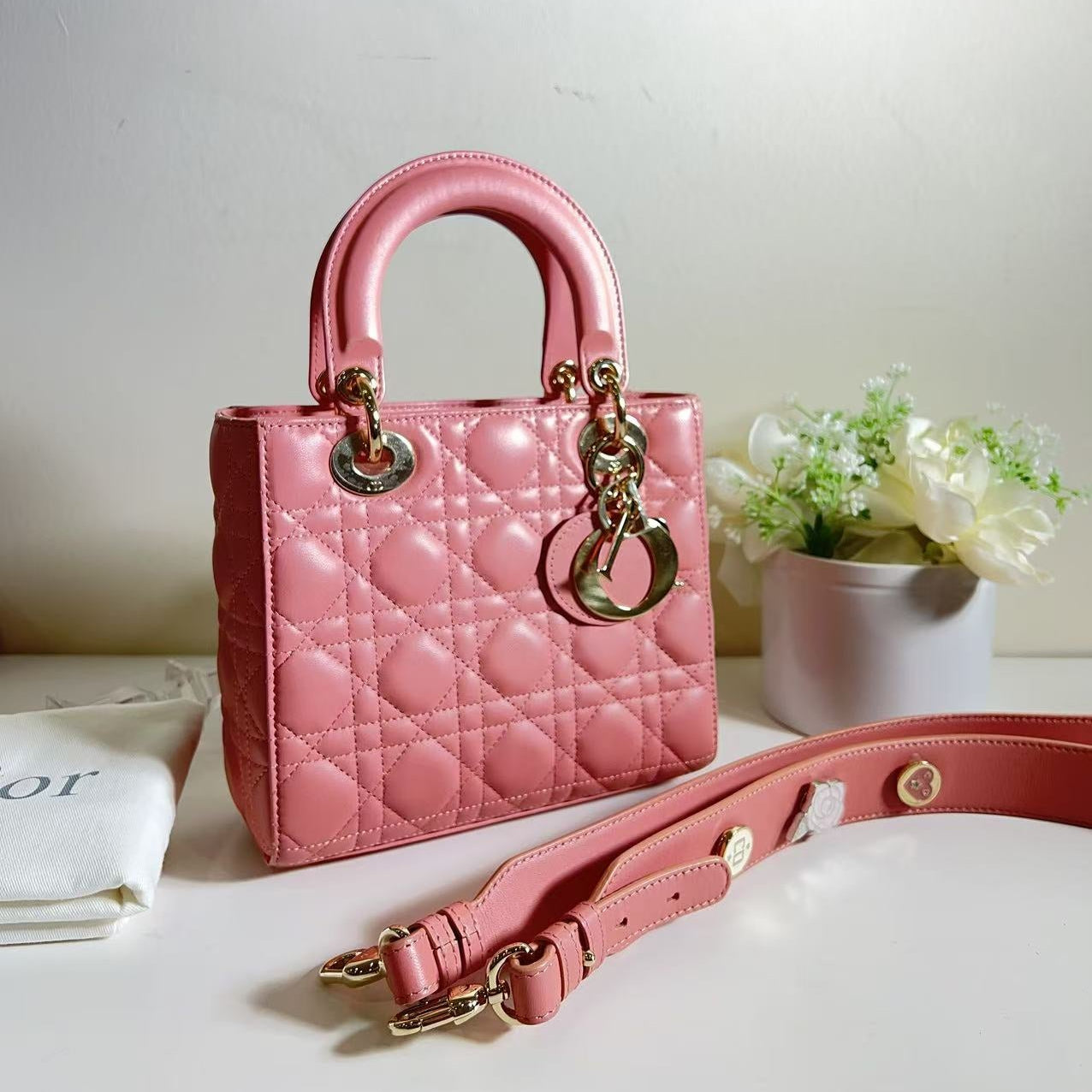 Dior Lambskin Cannage Small Lucky Badges My Lady Dior Pink