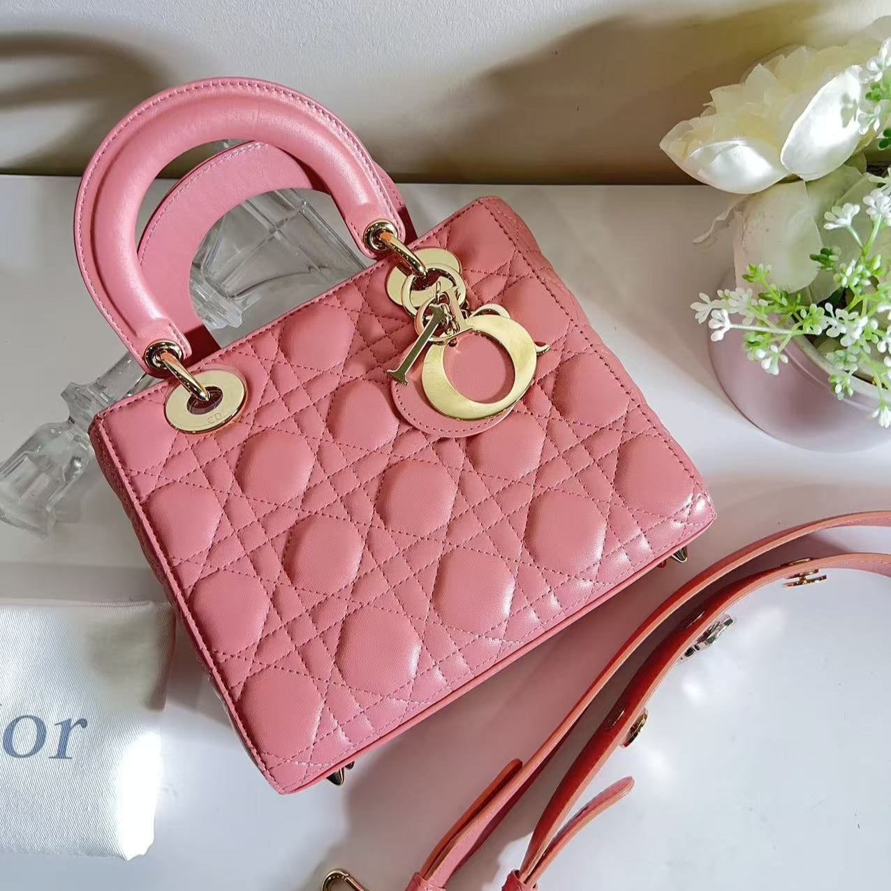 Dior Lambskin Cannage Small Lucky Badges My Lady Dior Pink