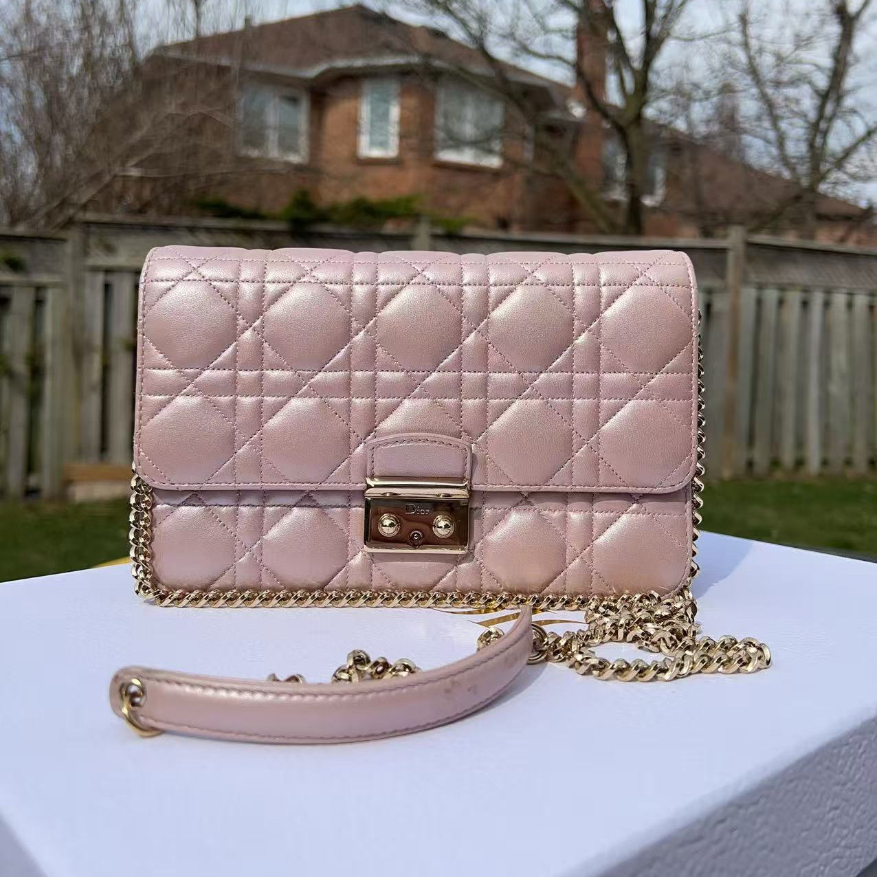 Dior Metallic Lambskin Cannage Miss Dior Promenade Pouch Pink