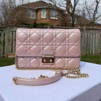 Dior Metallic Lambskin Cannage Miss Dior Promenade Pouch Pink
