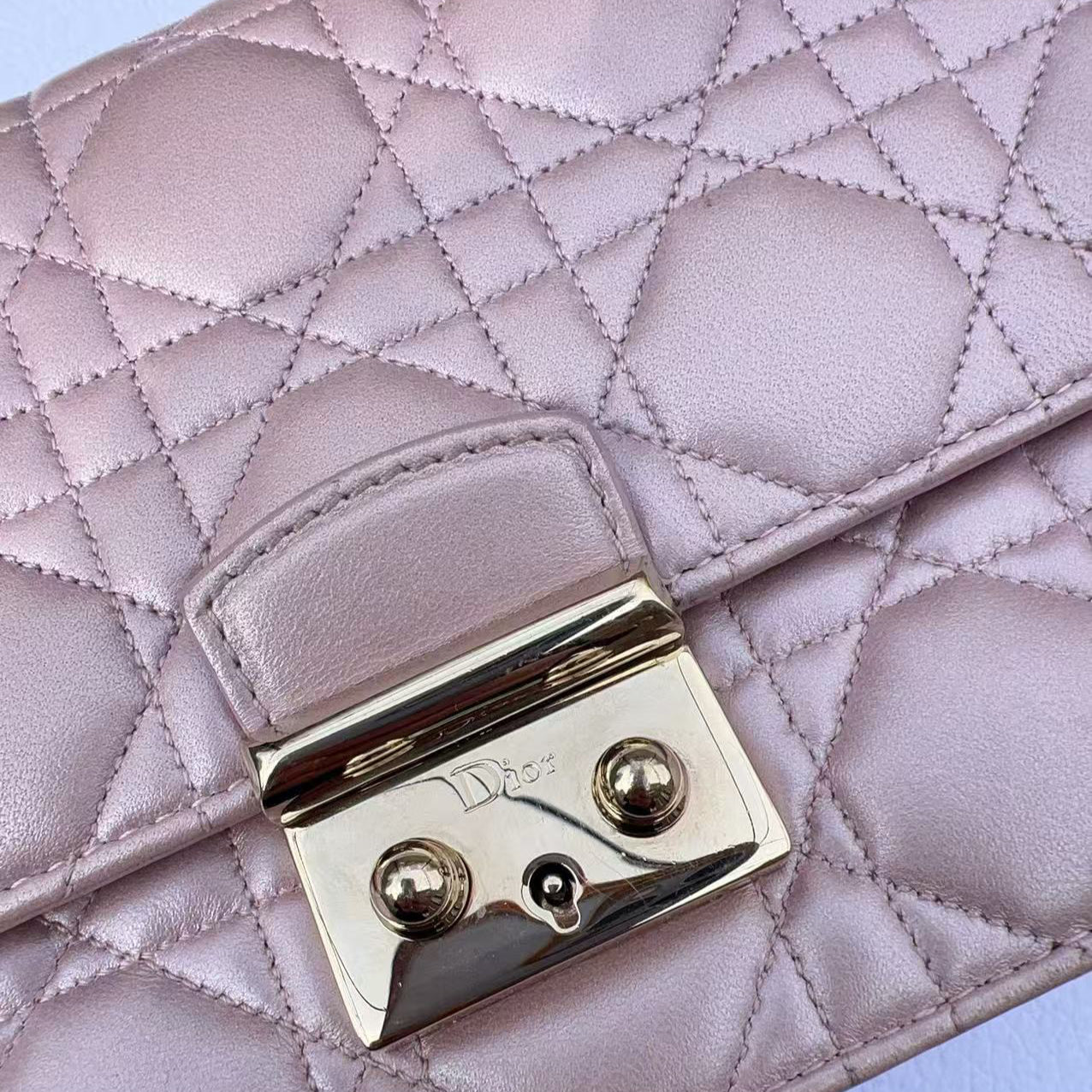 Dior Metallic Lambskin Cannage Miss Dior Promenade Pouch Pink