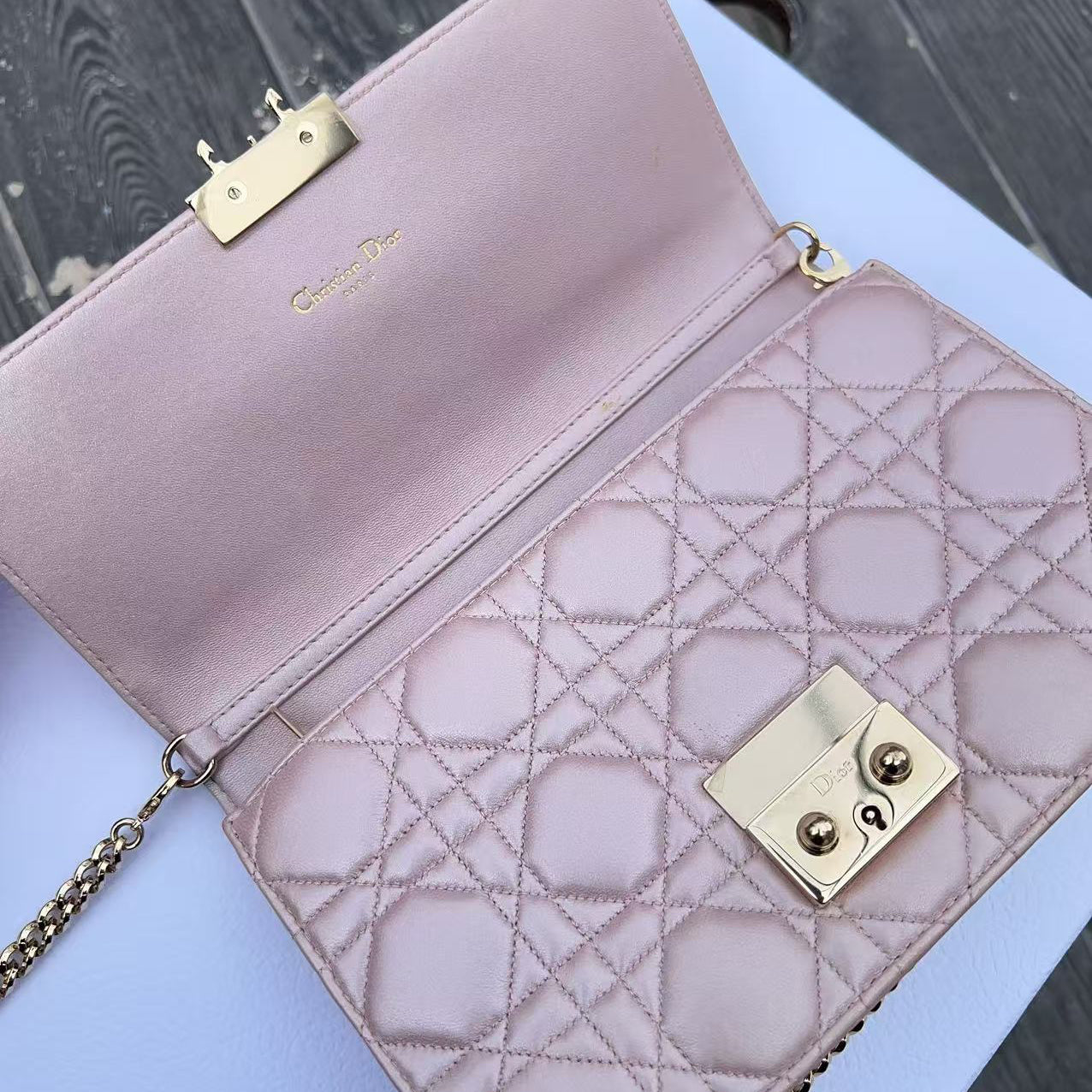 Dior Metallic Lambskin Cannage Miss Dior Promenade Pouch Pink