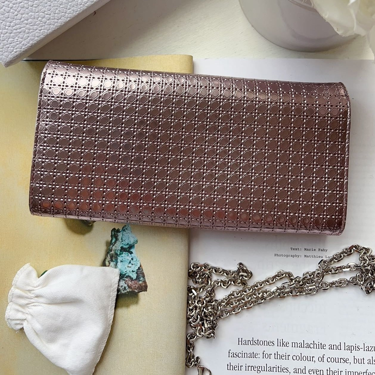 Dior Lady Dior Micro-Cannage Metallic Rose Gold Wallet On Chain Back