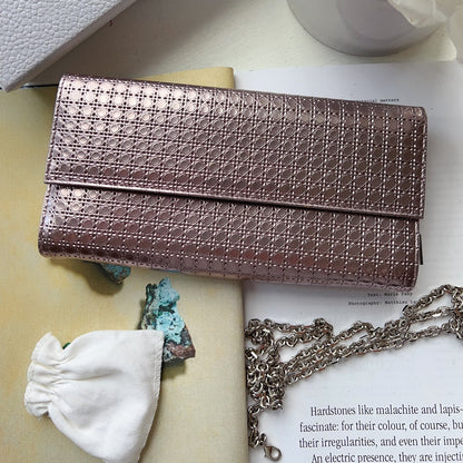 Dior Lady Dior Micro-Cannage Metallic Rose Gold Wallet On Chain