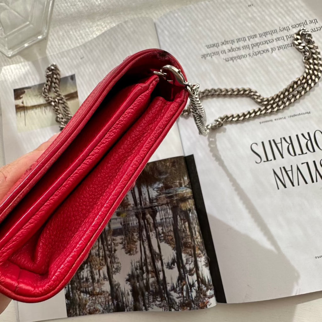 Christian Dior Leather Diorama Wallet on Chain Red