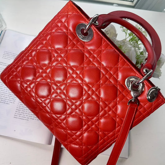 Christine Dior Medium Cannage Lady Dior Red