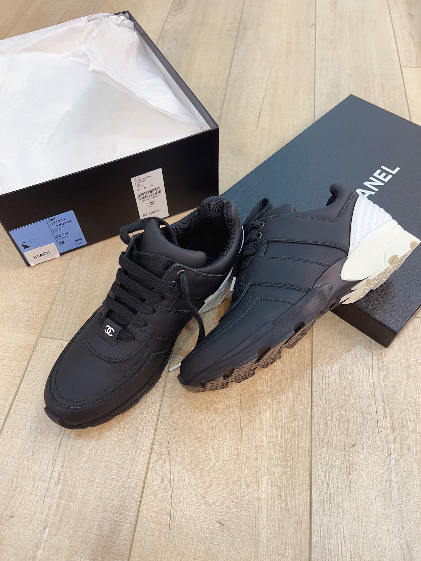 Chanel Leather Trainers Black Size38.5 New