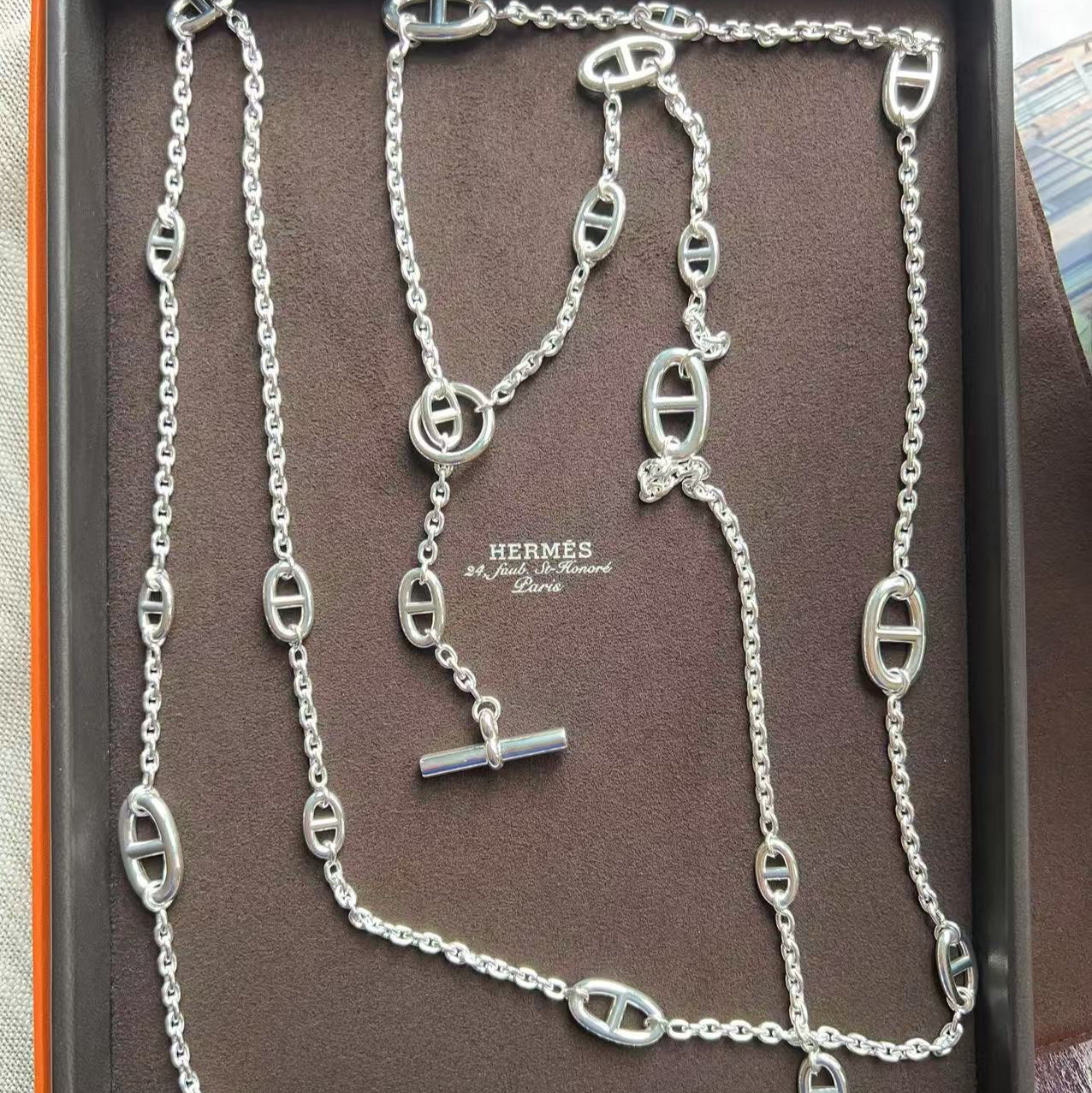 Hermès Farandole 160 cm Long Necklace Silver