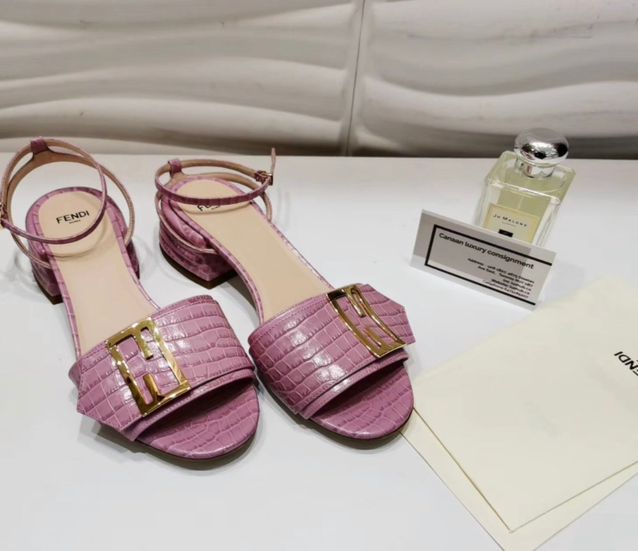 Fendi Croc Sandals Embossed Leather Promenade Ankle Strap Pink