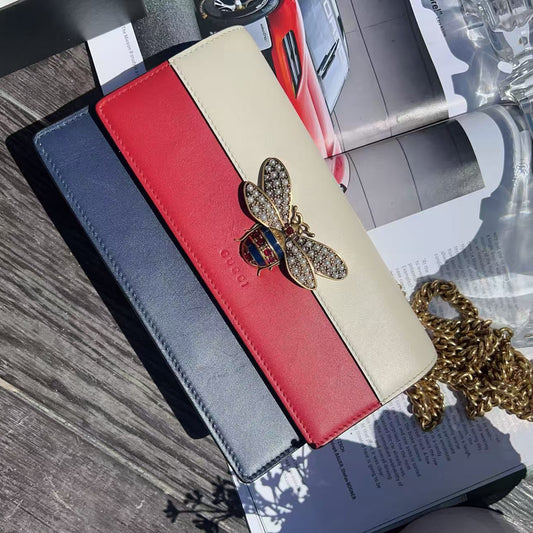 GUCCI RED NAVY QUEEN MARGARET WALLET ON CHAIN