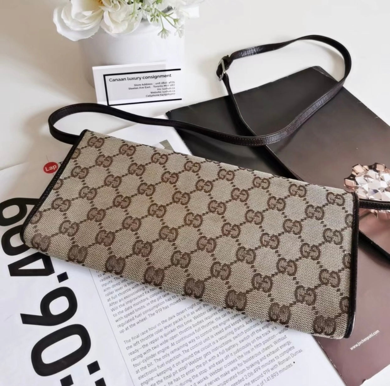 Gucci GG Canvas Bamboo Bar Clutch