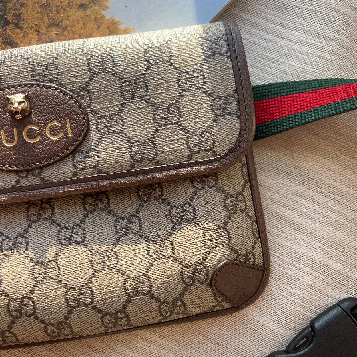 Gucci GG Supreme Monogram Neo Vintage Web Belt Bag Brown