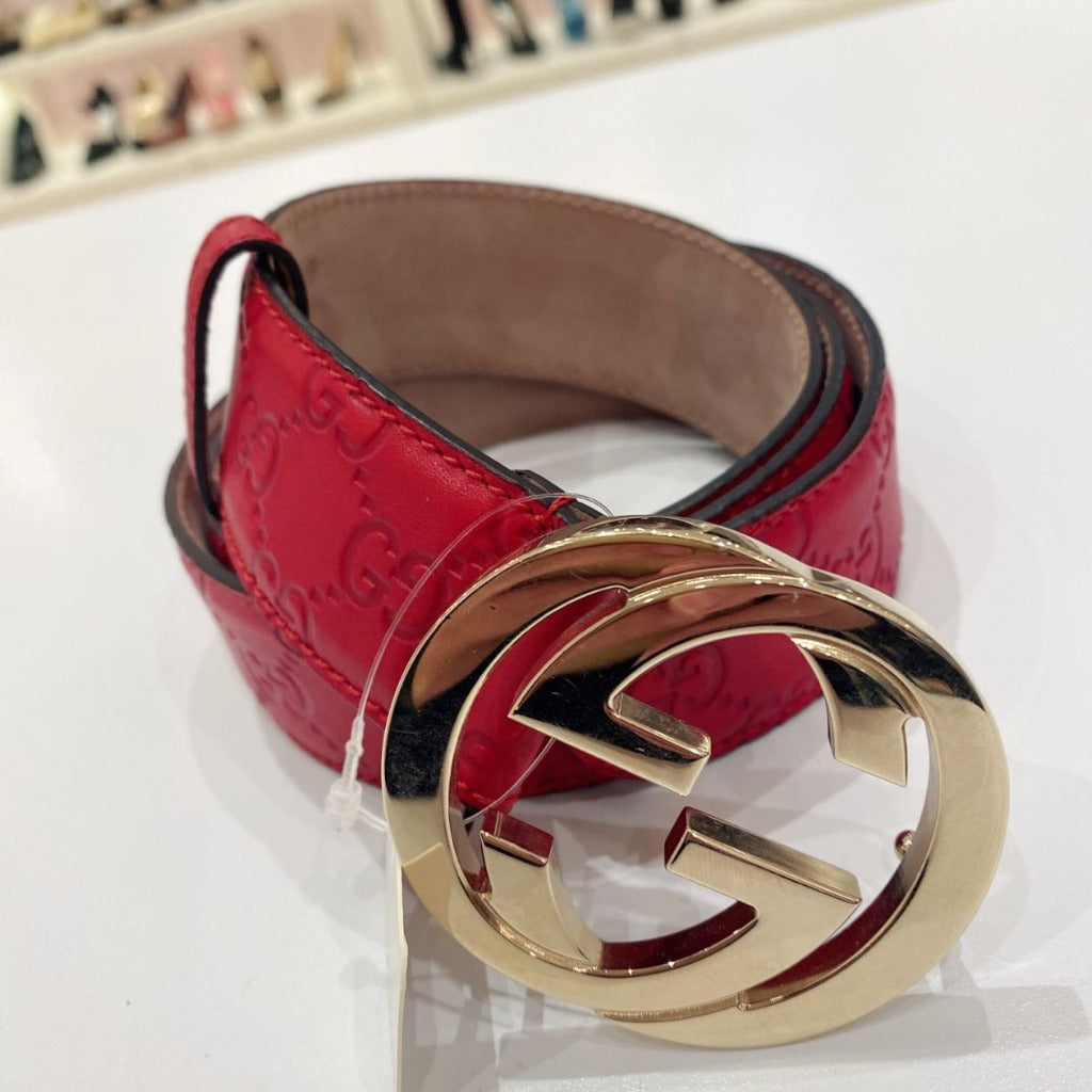 Gucci Red Guccissima Leather Interlocking GG Belt Size90