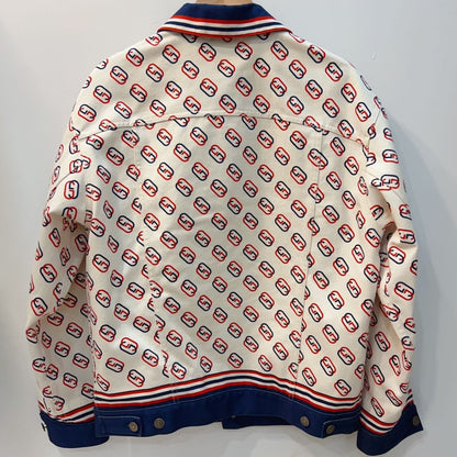 Gucci Logo Jacket Monogram Denim GG Printed Twill Jacket in White Size44