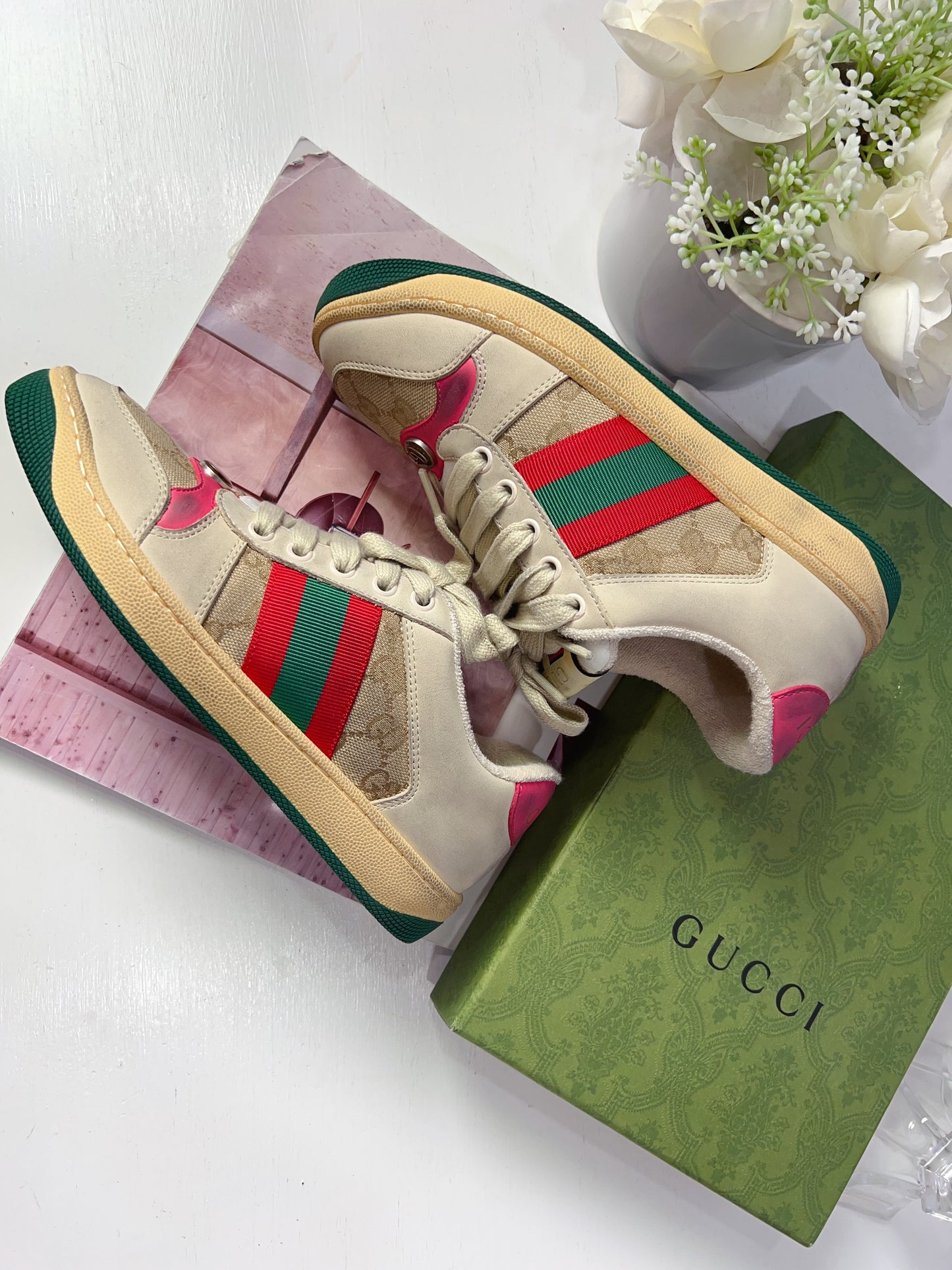 Gucci Screener Distressed Low-top Sneakers In Multi Size36 New