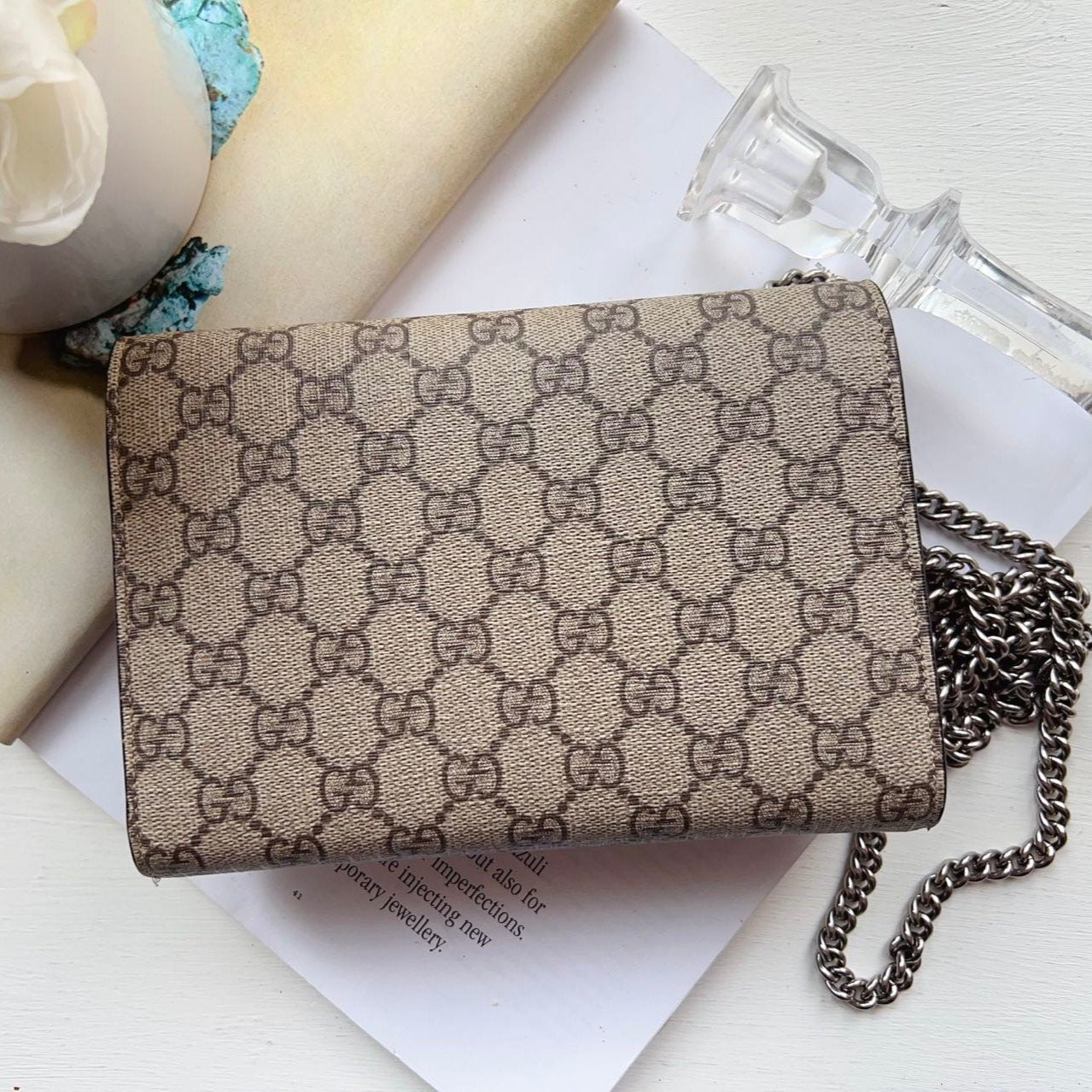 Gucci GG Supreme Monogram Mini Dionysus Chain Wallet Beige Bag