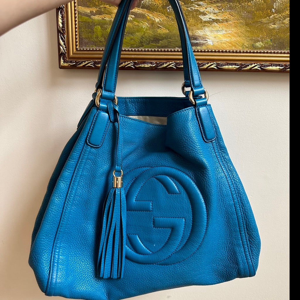 Gucci Turquoise Pebbled Leather Medium Soho Hobo