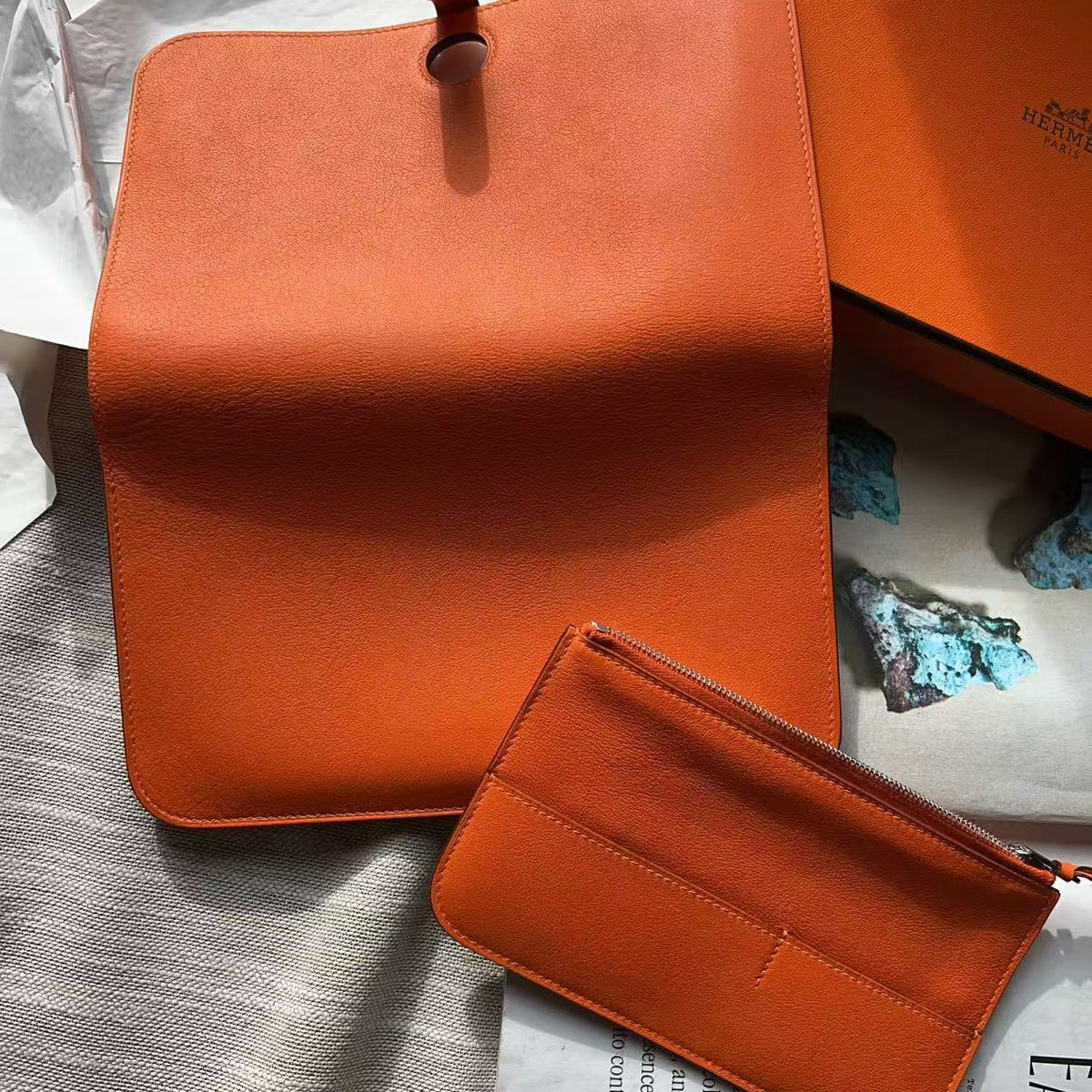 HERMÈS Orange CLEMENCE LEATHER DOGON WALLET