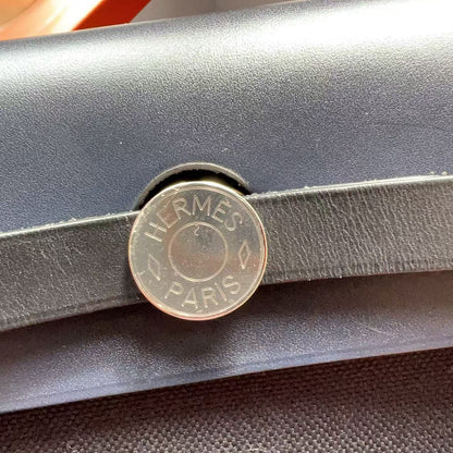 Hermes Herbag Zip Retourne 31 PM Toile Vache Hunter Black and Dark Blue PHW