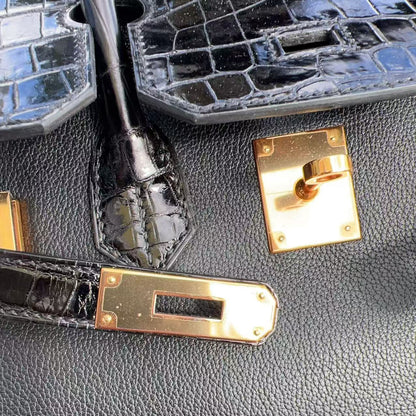 Hermes 2019 Black Noir Birkin 30cm Touch Alligator Togo Bag