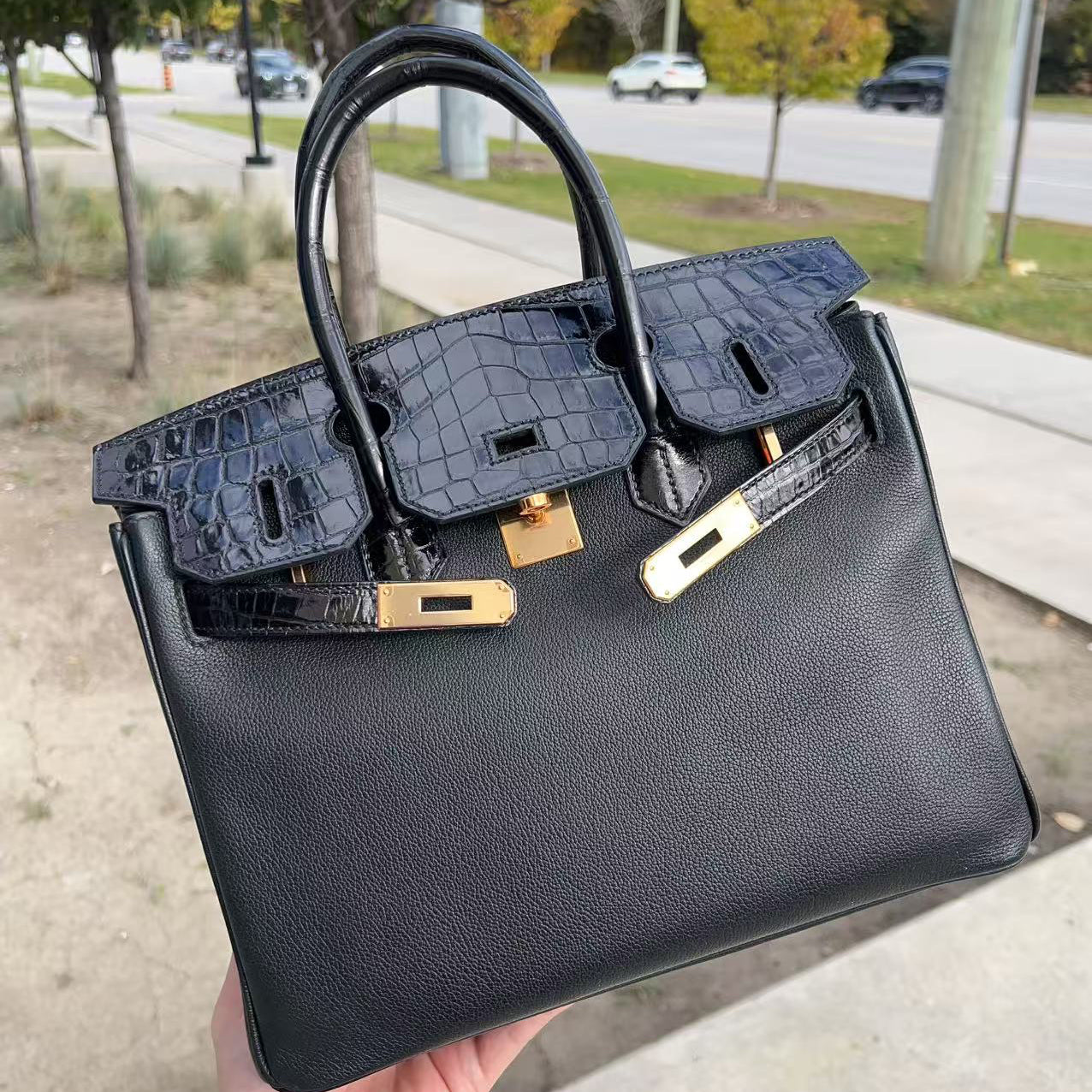 Hermes 2019 Black Noir Birkin 30cm Touch Alligator Togo Bag
