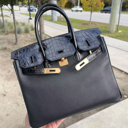 Hermes 2019 Black Noir Birkin 30cm Touch Alligator Togo Bag