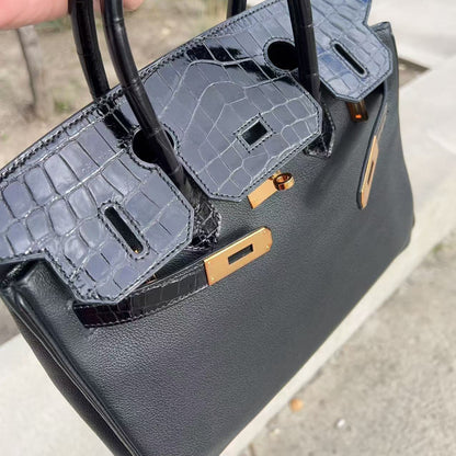 Hermes 2019 Black Noir Birkin 30cm Touch Alligator Togo Bag