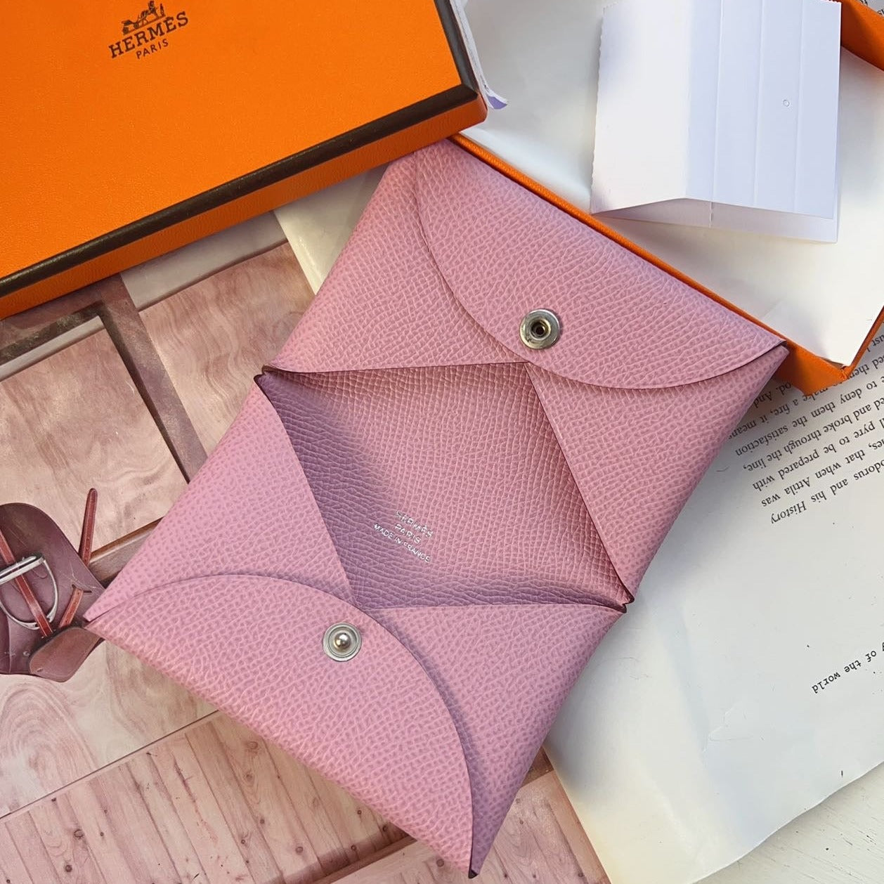 Hermès Calvi Cardholder Pink New