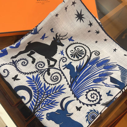 Hermes Cashmere Scarf Blue New