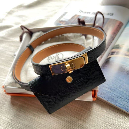 Hermes Epsom Kelly Pocket Belt Black
