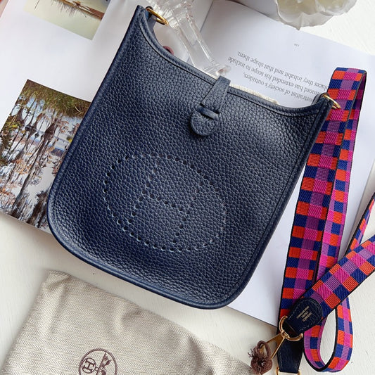 Hermes Mini Evelyne 16 Bleu Nuit / Blue Saphir Clemence Gold Hardware