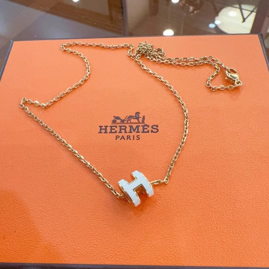 Hermes-Mini-Pop-H-Pendant-Enamel-Necklace-White-Rose-Gold-Hardware