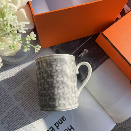 Hermes Mosaique Platinum Mug Cup Silver 