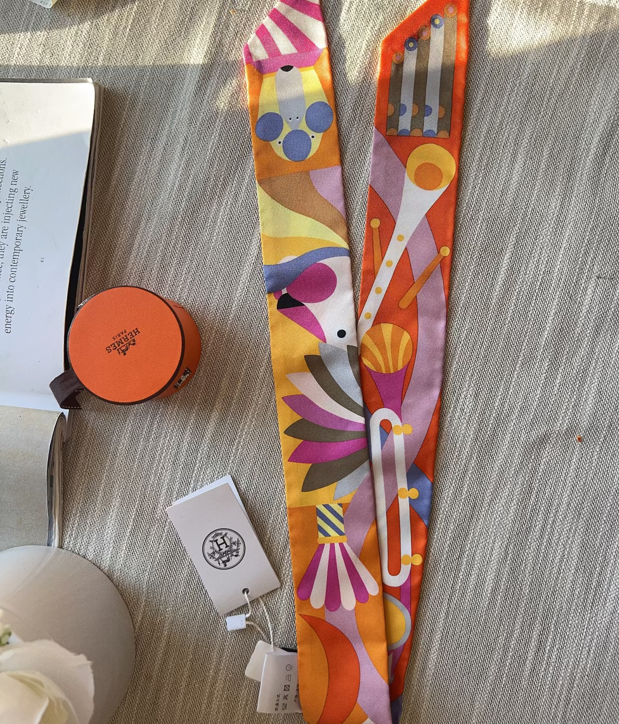 Colorful belt with a pattern on a textured surface