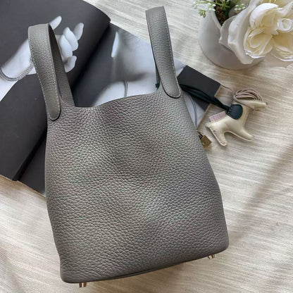 Hermes Picotin Lock 18 Gris Meyer Taurillon Clemence Leather Tote
