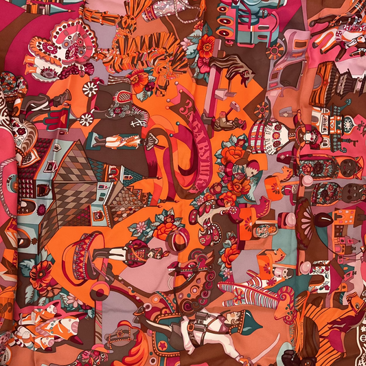 Colorful abstract tapestry with intricate patterns and designs.