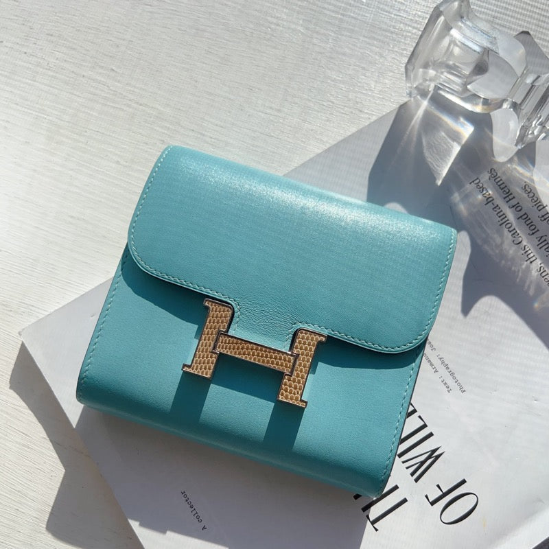 Hermès Constance Compact Wallet Bleu Atoll