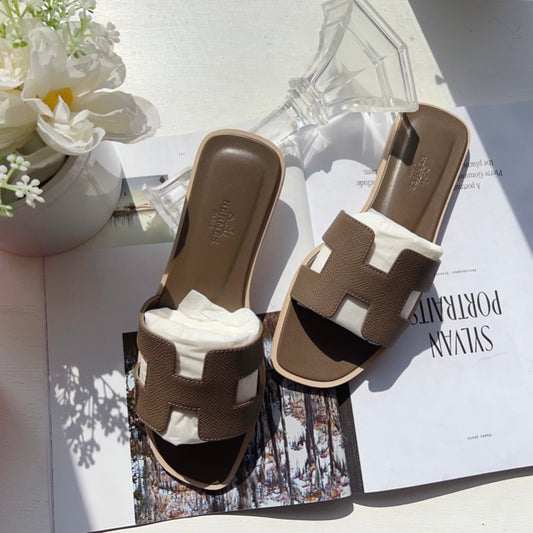 Hermes Oran Sandal Khaki and Brown Sandals Size37 