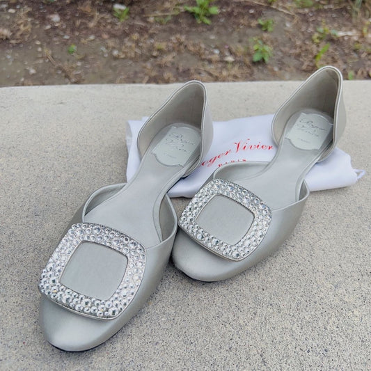 Roger Vivier Satin Crystal Embellishments D'Orsay Flats Size36