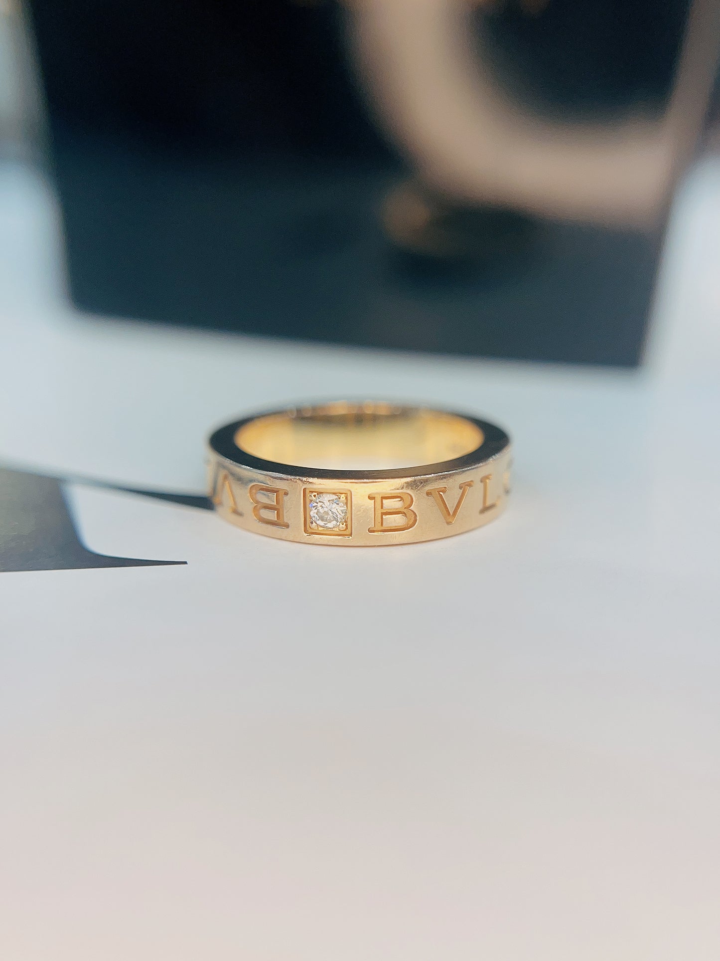 BVLGARI Golden Ring with One Diamond Size 50